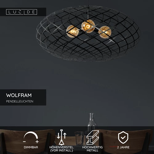 Lucide WOLFRAM - Pendelleuchten - Ø 100 cm - 3xE27 - Schwarz - USP